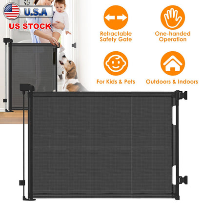 Baby Security Gate Retractable Door Extra Wide Child Safety Stairs Gate 61x34in for Doorway Hallway Indoor Outdoor