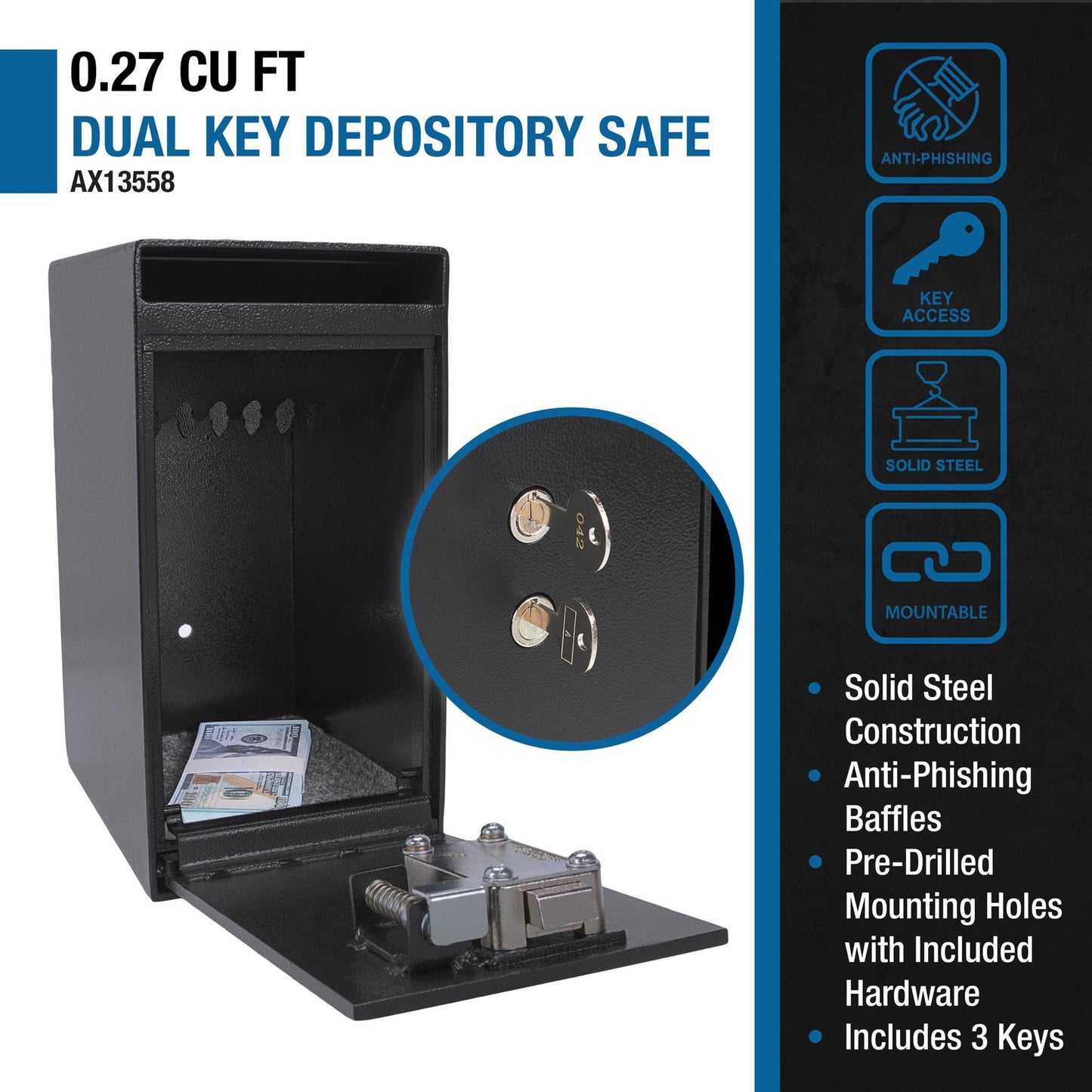 0.27 Cu Ft Dual Key Depository Safe - Black