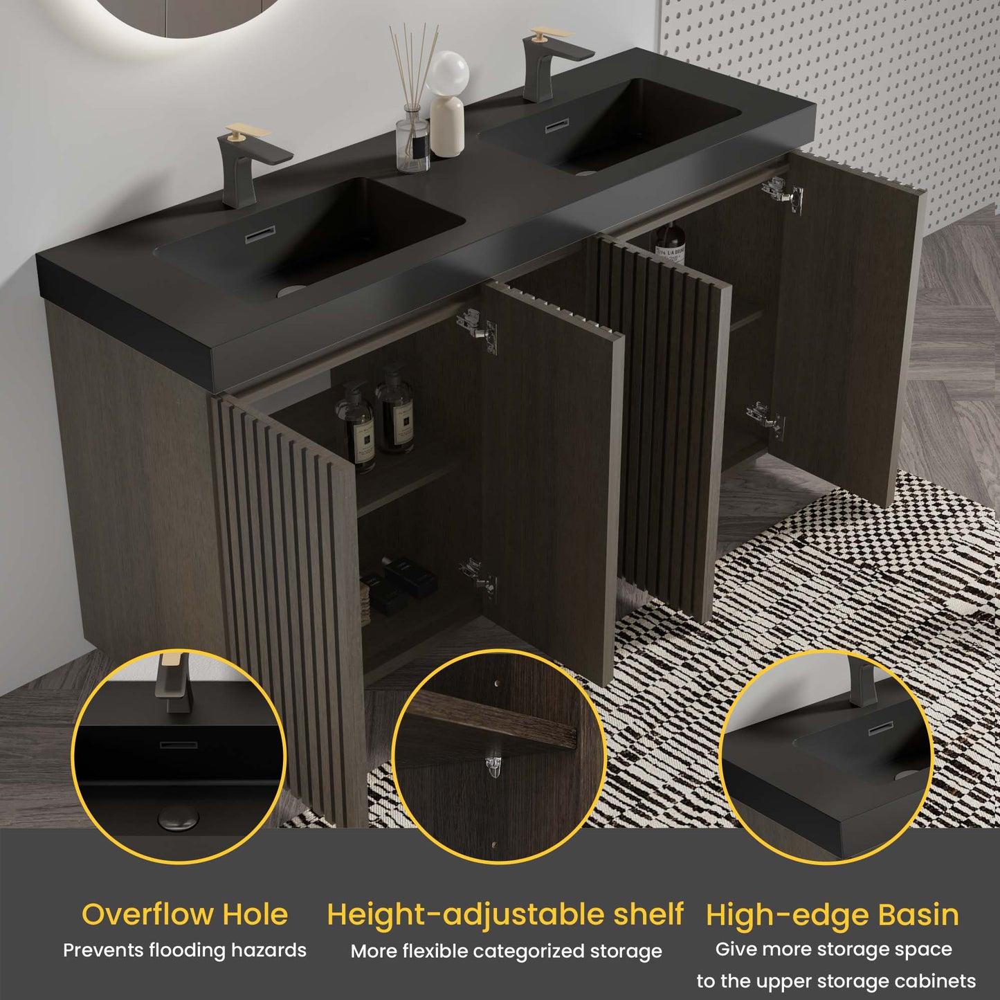 Galan 60" Smoked Oak Bathroom Vanity