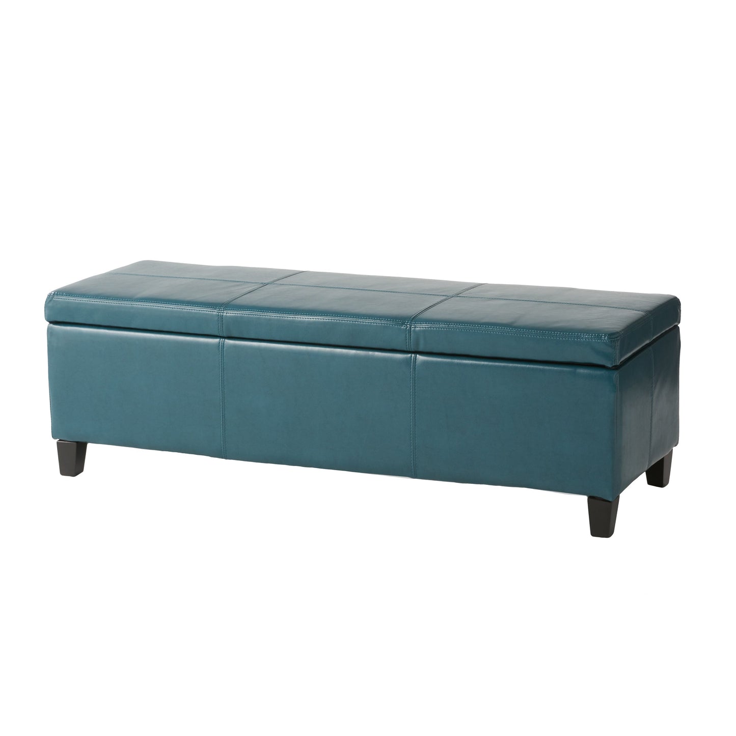 Upholstered PU Leather Storage Ottoman, Solid Wooden Legs