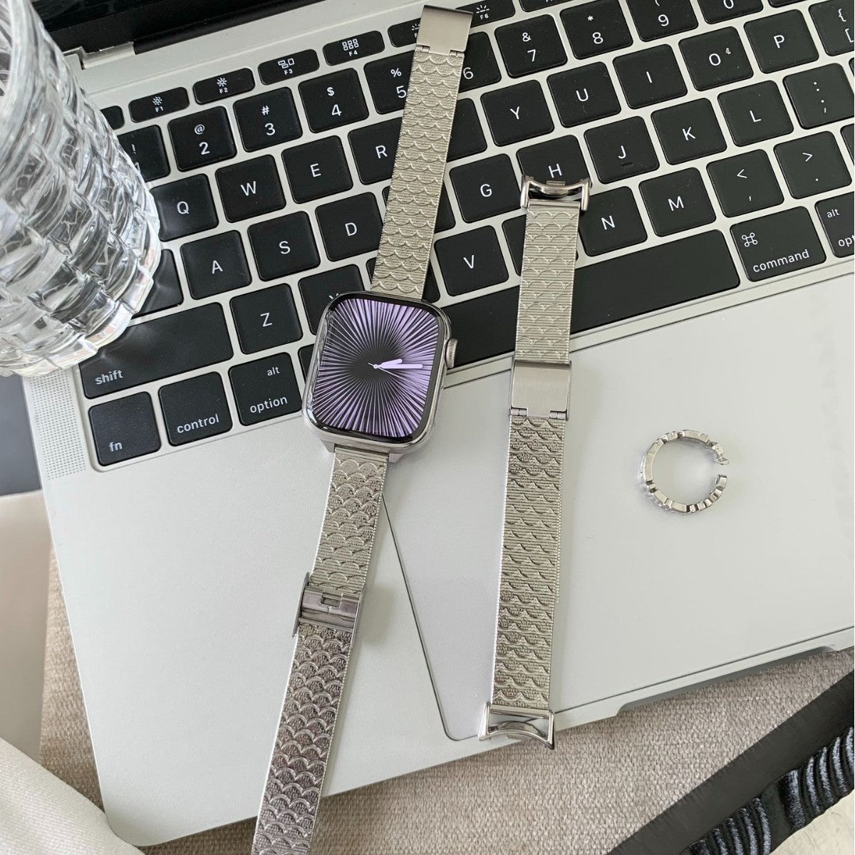 Silver Versatile Wave-pattern Stainless Steel Watch Strap