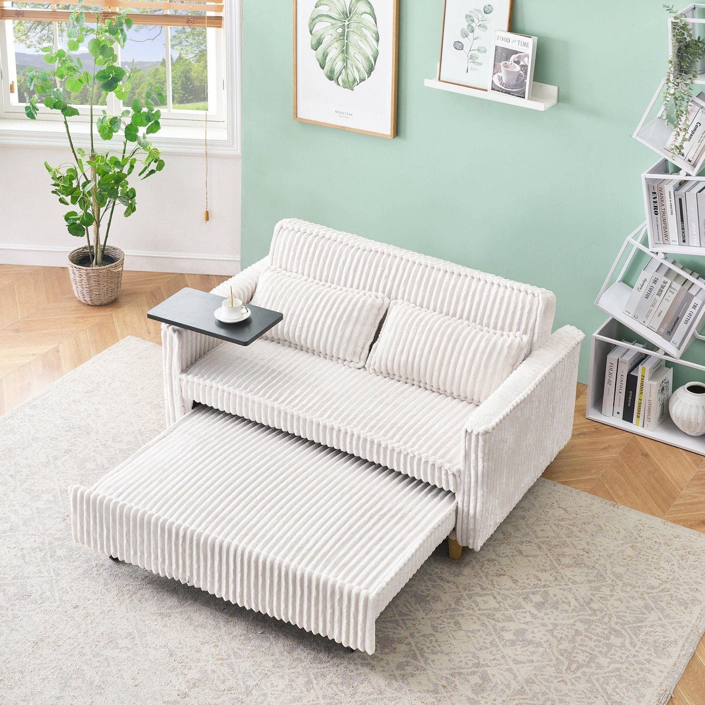 Pull Out Sofa With Movable Tabletop And USB Ports