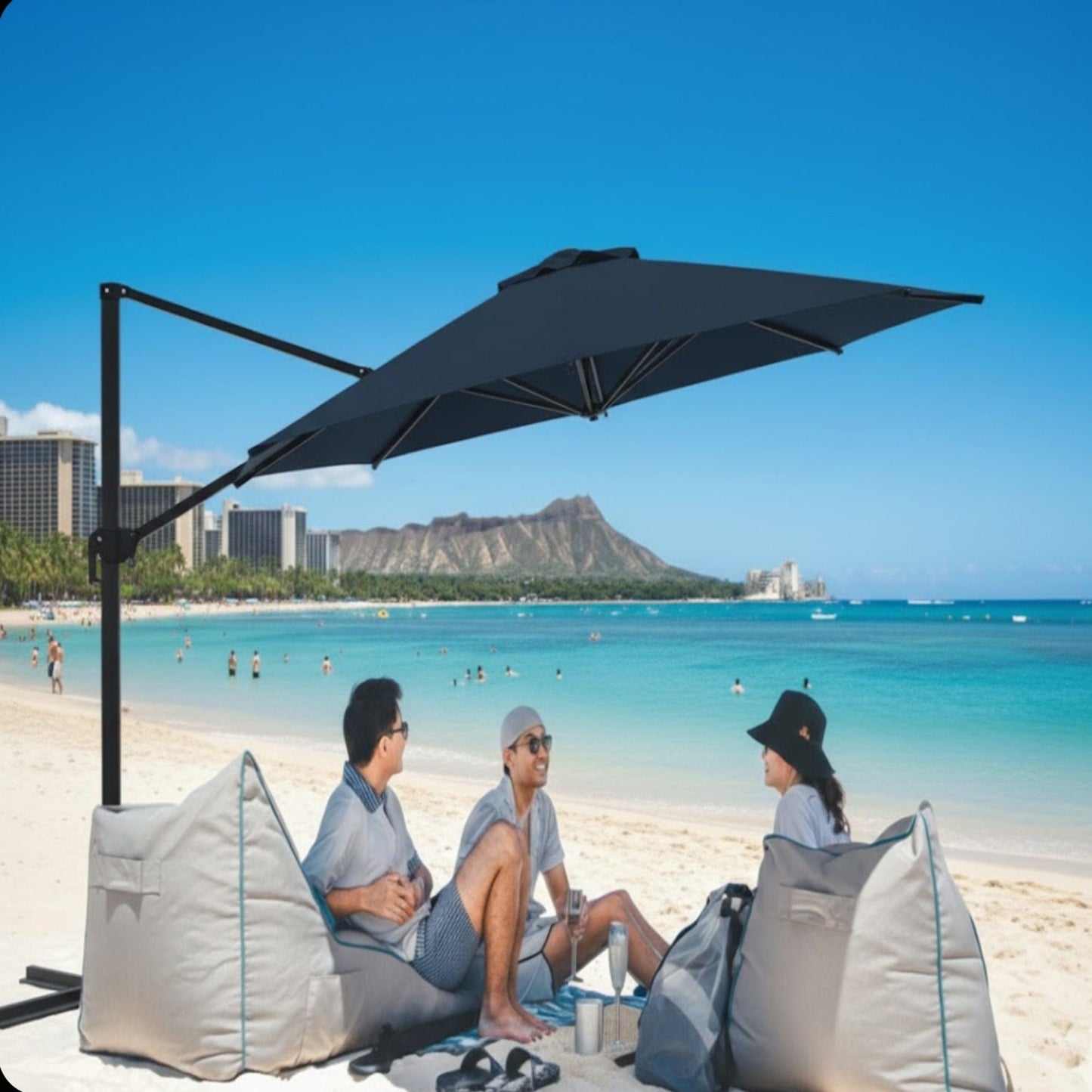 Round Cantilever Patio Umbrella With 360 Rotation & Infinite Tilt Adjustment