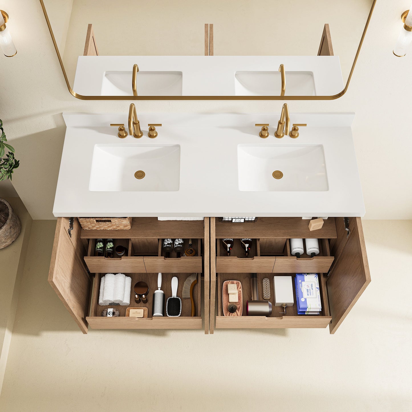 Fully Assembled 60'' Light Coffee Single Sink Bathroom Vanity