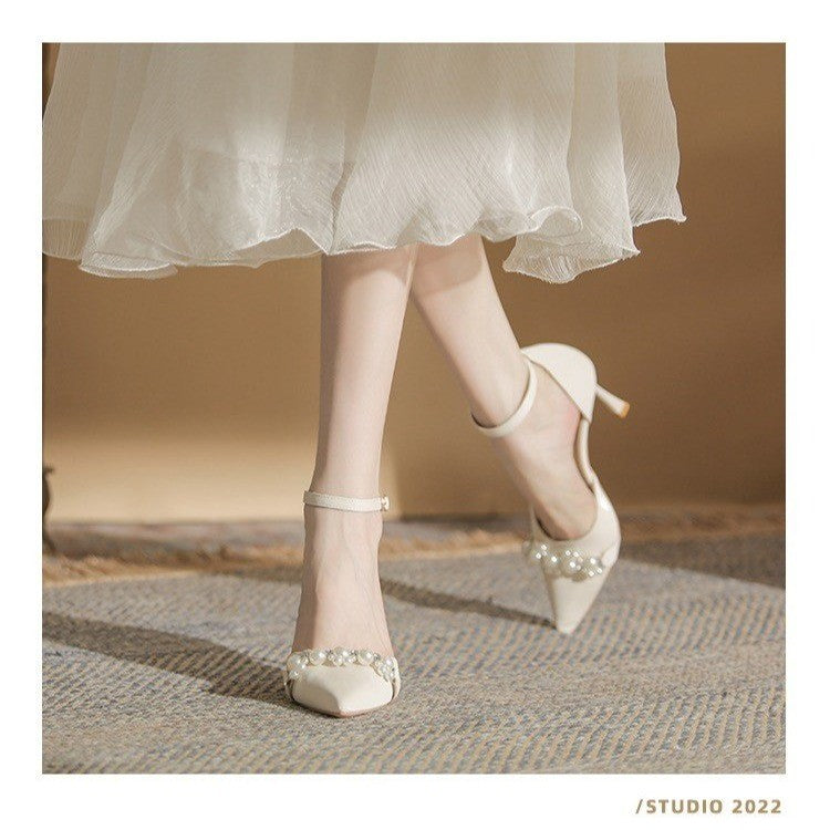 Chuyu Season 2026 Spring & Summer New Pointed Toe Flats & High Heels, Versatile Stiletto Heel Closed Toe Sandals With Metal Belt Buckle For Women