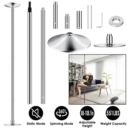 Dance Pole 45mm Spinning Static Dancing Pole with 88-108.1in Adjustable Height 551LBS Weight Capacity for Fitness Exercise Party Home Club Gy