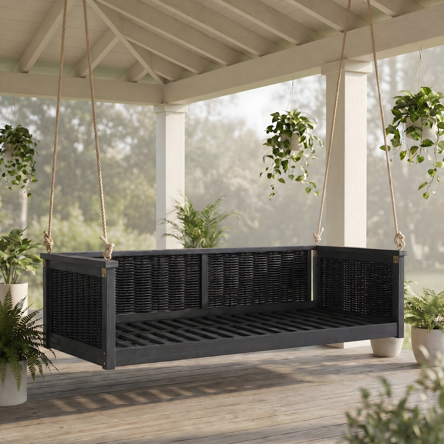TOPMAX Outdoor Classic Solid Wood Twin Size Swing Bed