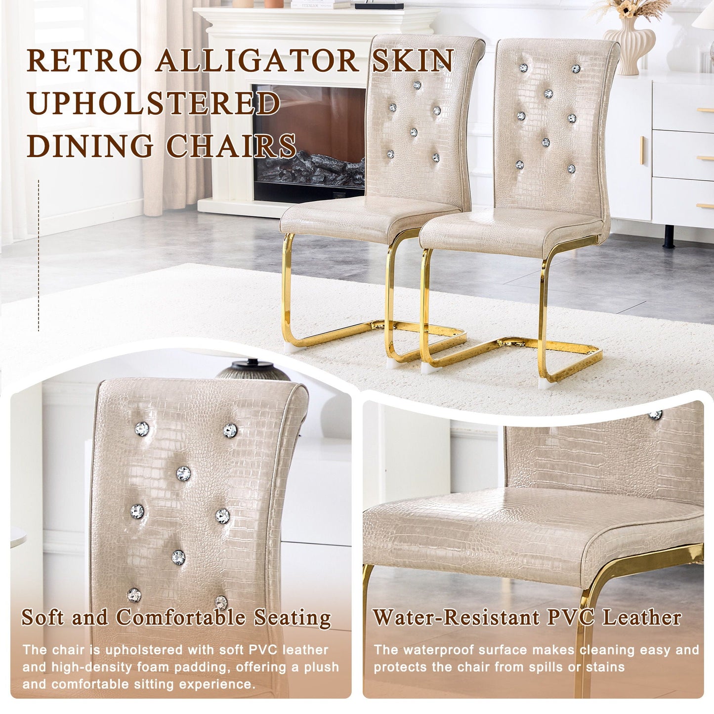 Elegant Design Alligator Skin Upholstered Dining Chairs