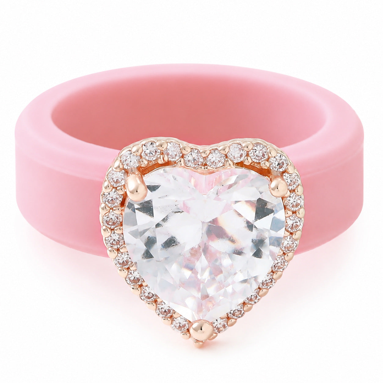 Silicone-inlaid Heart-shaped Zircon Ring