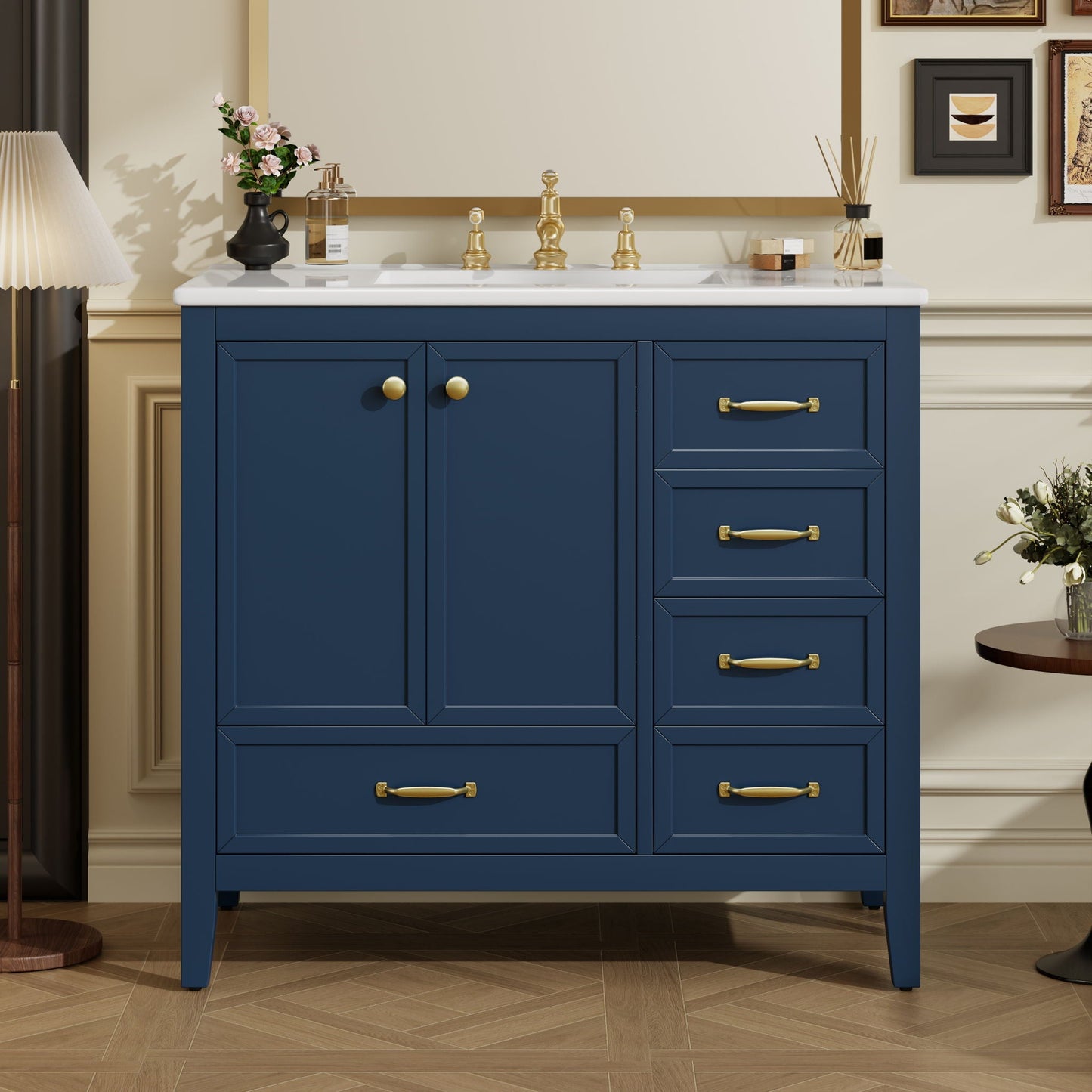 Elegant Vintage Bathroom Vanity With Sink and Soft Closing Drawers