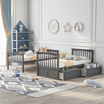 Mystrene - Twin Over Twin Bunk Bed With Drawers, Convertible Beds