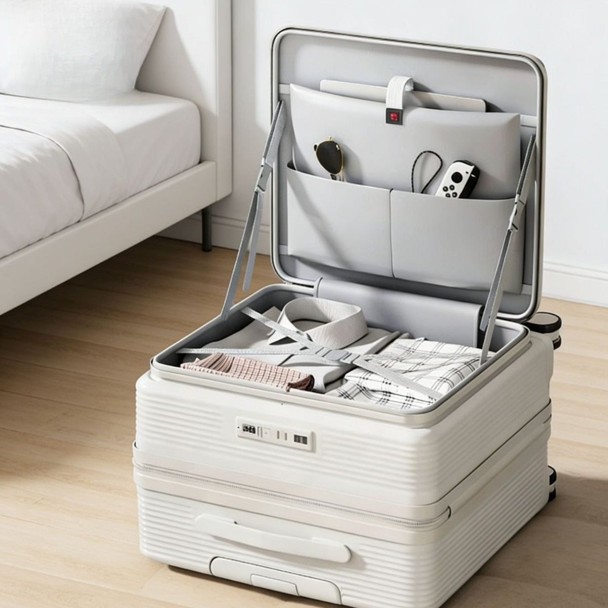 New 20 Inch Side Opening Small Luggage Compartment With Cup Holder, USB Port, Multifunctional Luggage, Boarding Password Box, Sturdy And Lightweight Travel Suitcase, Customizable Pattern