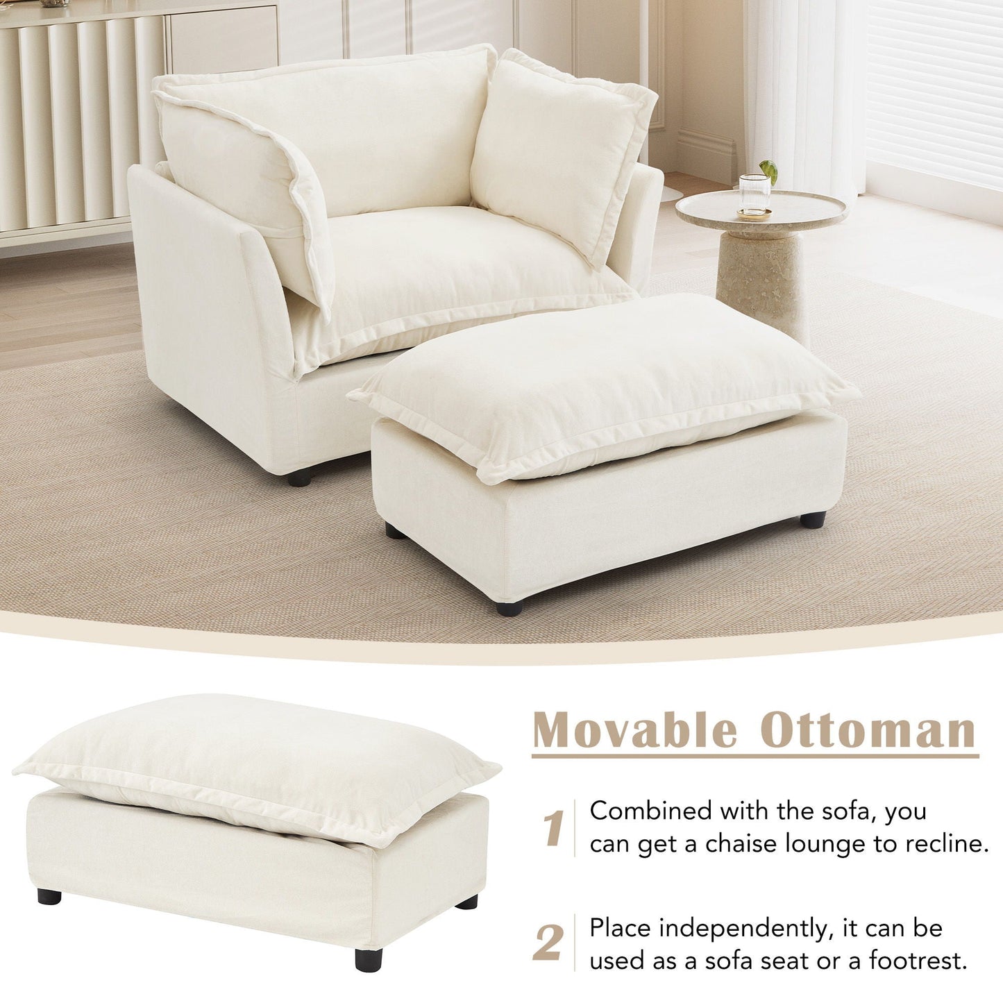 Modern Armchair Sofa With Movable Ottoman