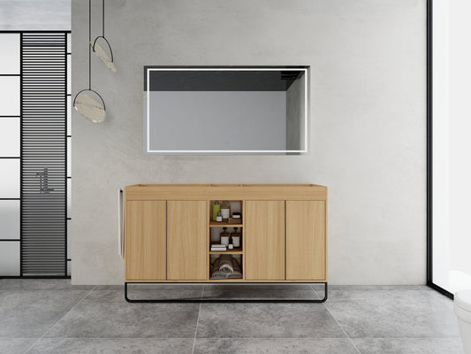 60-Inch Freestanding Bathroom Cabinet with Soft Close Doors & Open Storage