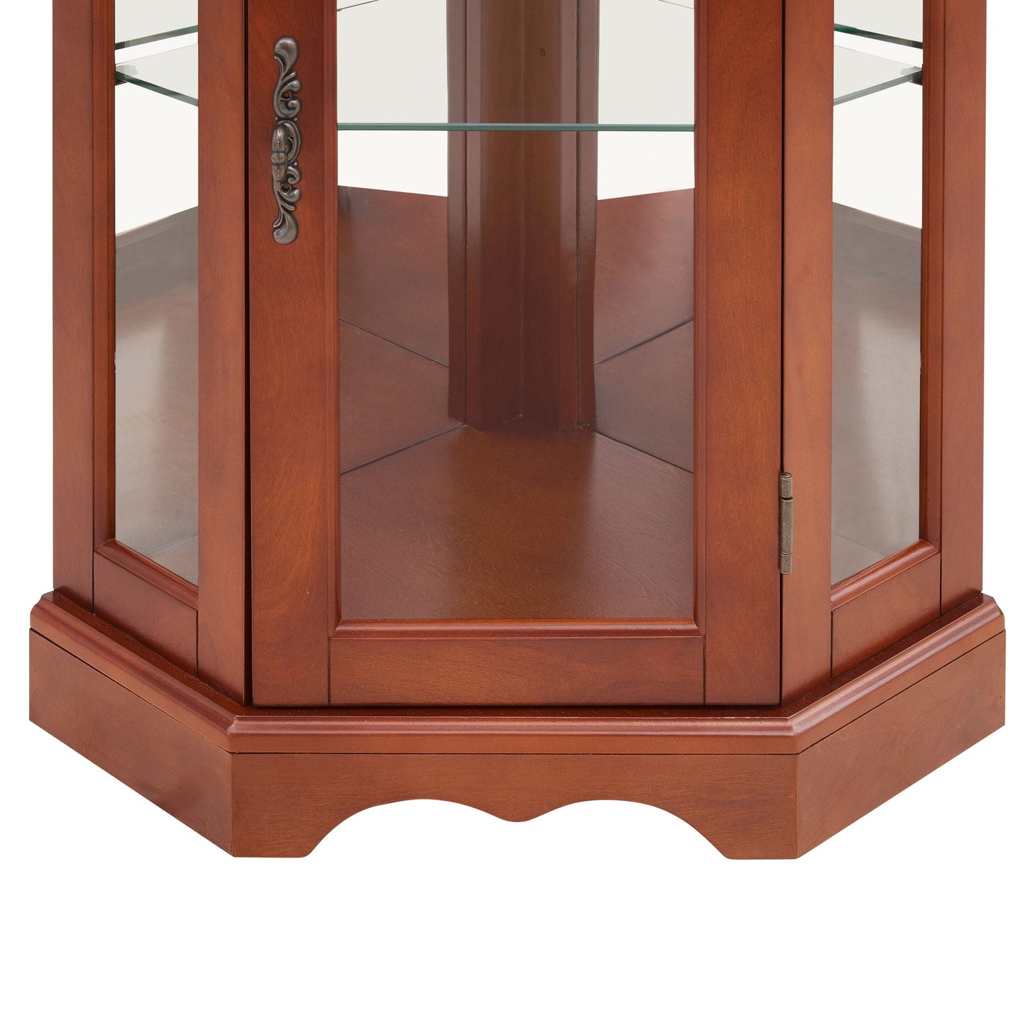 Corner Curio Cabinet With Lights, Adjustable Shelves, Mirrored Back - Walnut