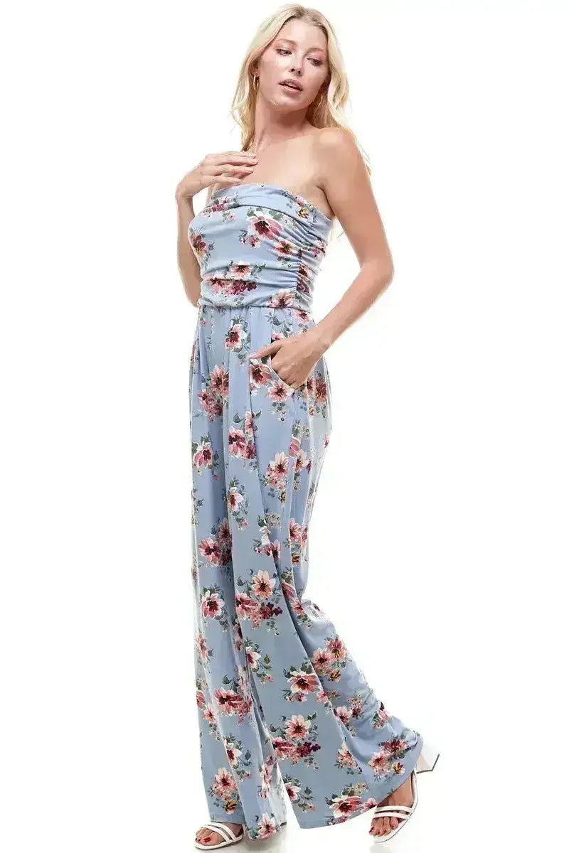 Women Floral Strapless Jumpsuit