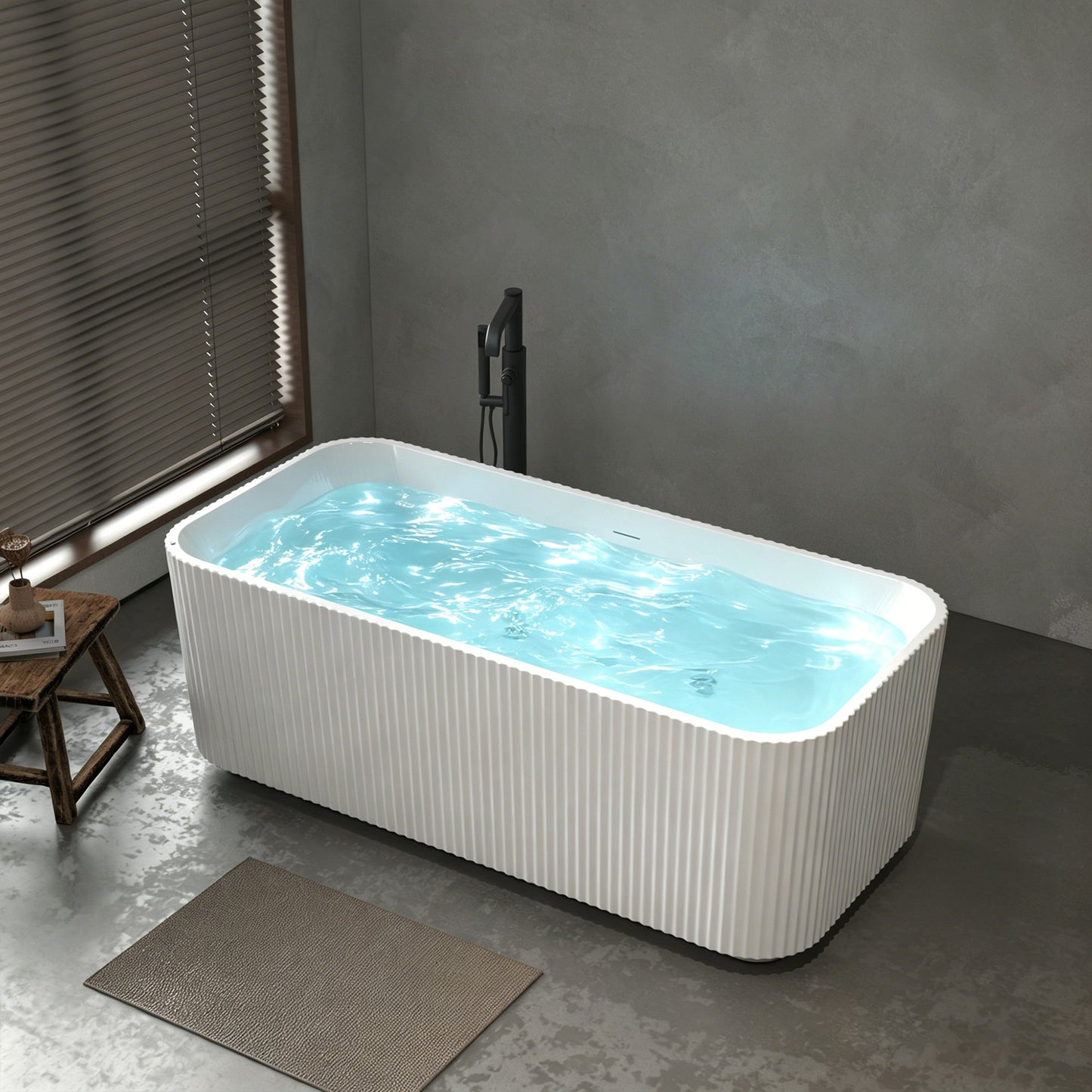 67" Rectangle Linear Acrylic Massage Whirlpool Freestanding Bathtub