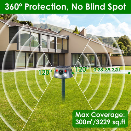 Ultrasonic Solar Animal Repeller Outdoor Mole Snake Squirrel Repellent Waterproof Bird Deer Dog Cat Deterrent with 3 Modes Motion Sensor Vibration Sta