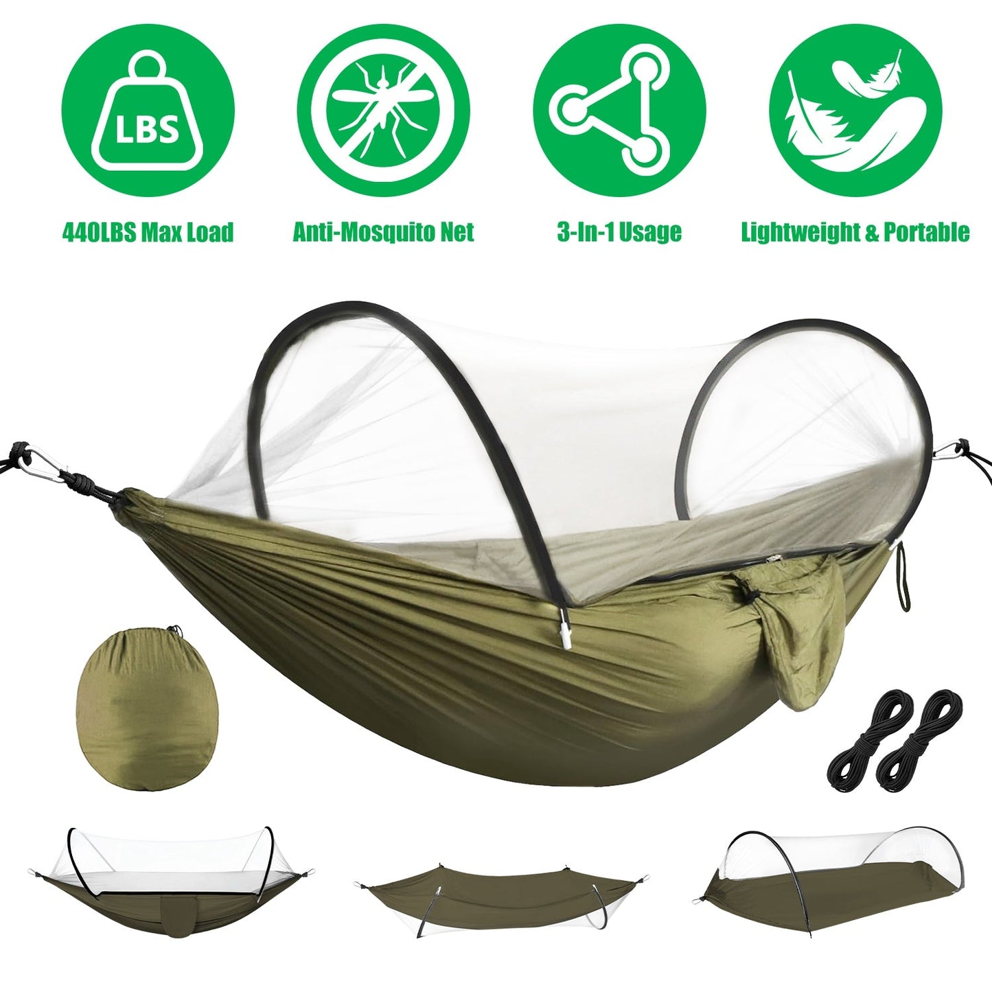 Camping Hammock with Mosquito Net - 440lbs Capacity Portable