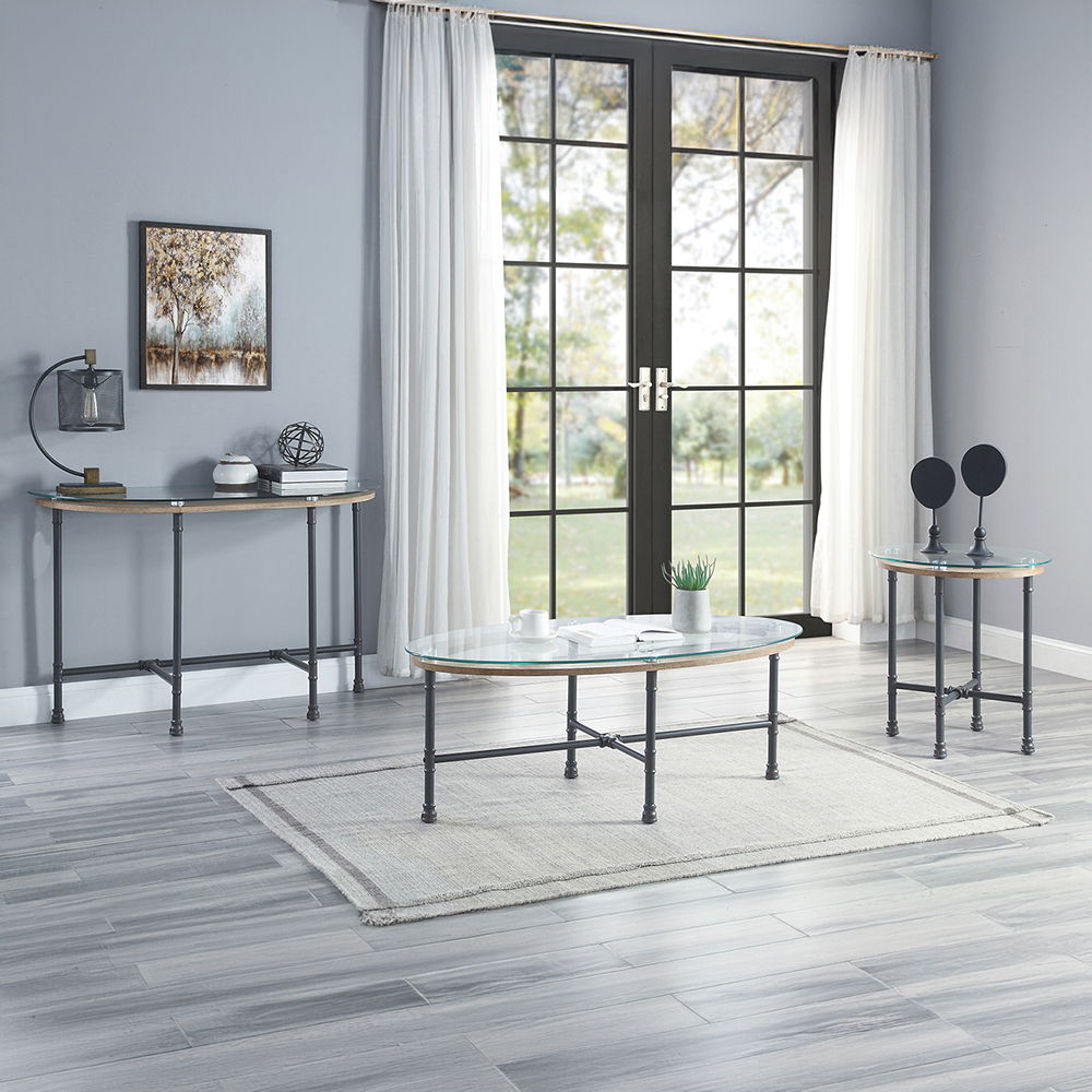 Brantley - End Table - Clear Glass & Sandy Gray