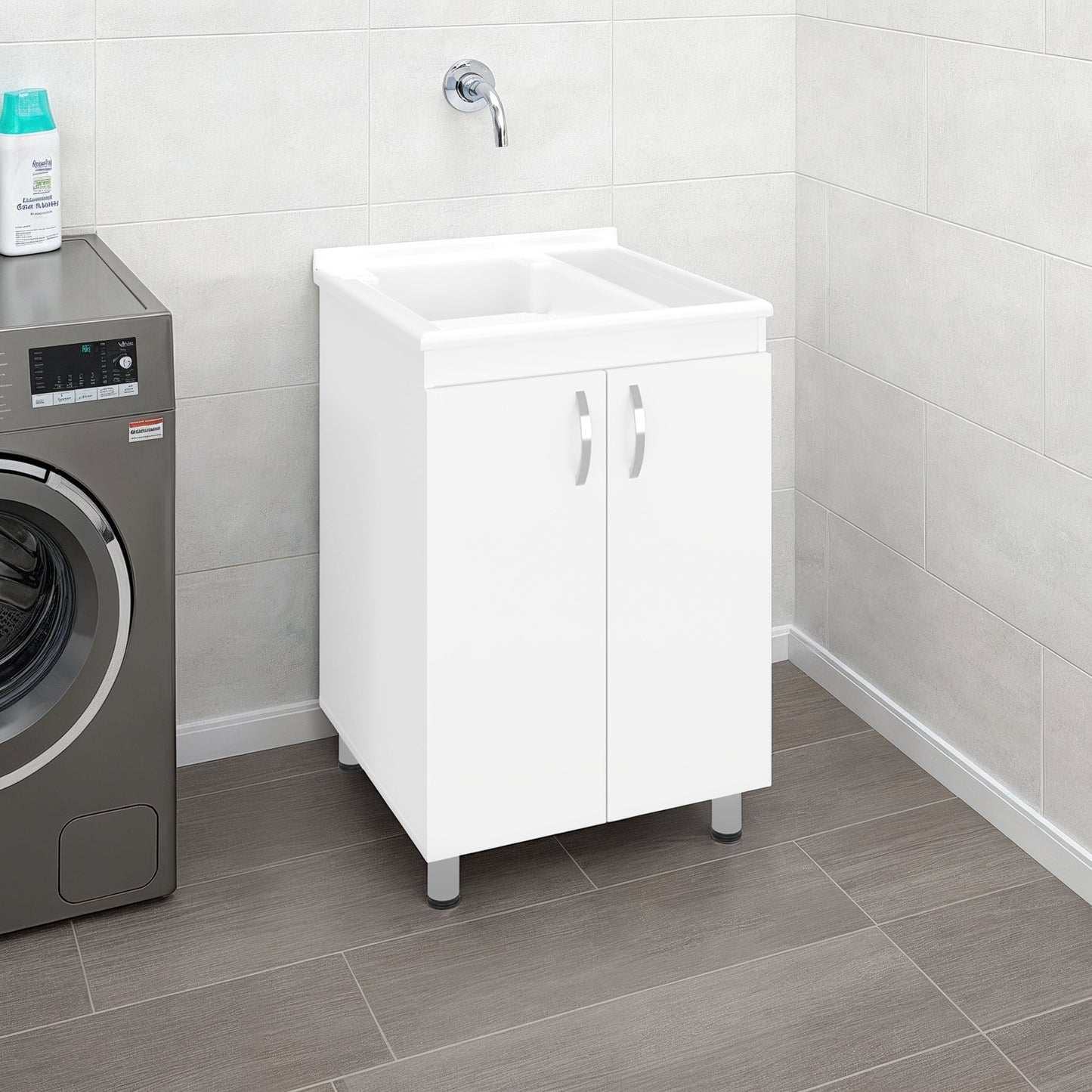 Demolotion Utility Sink Cabinet with Dual Compartments and Storage