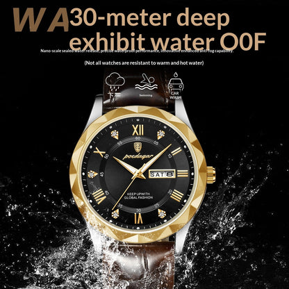 Mens Watch Leather Strap Quartz Movement