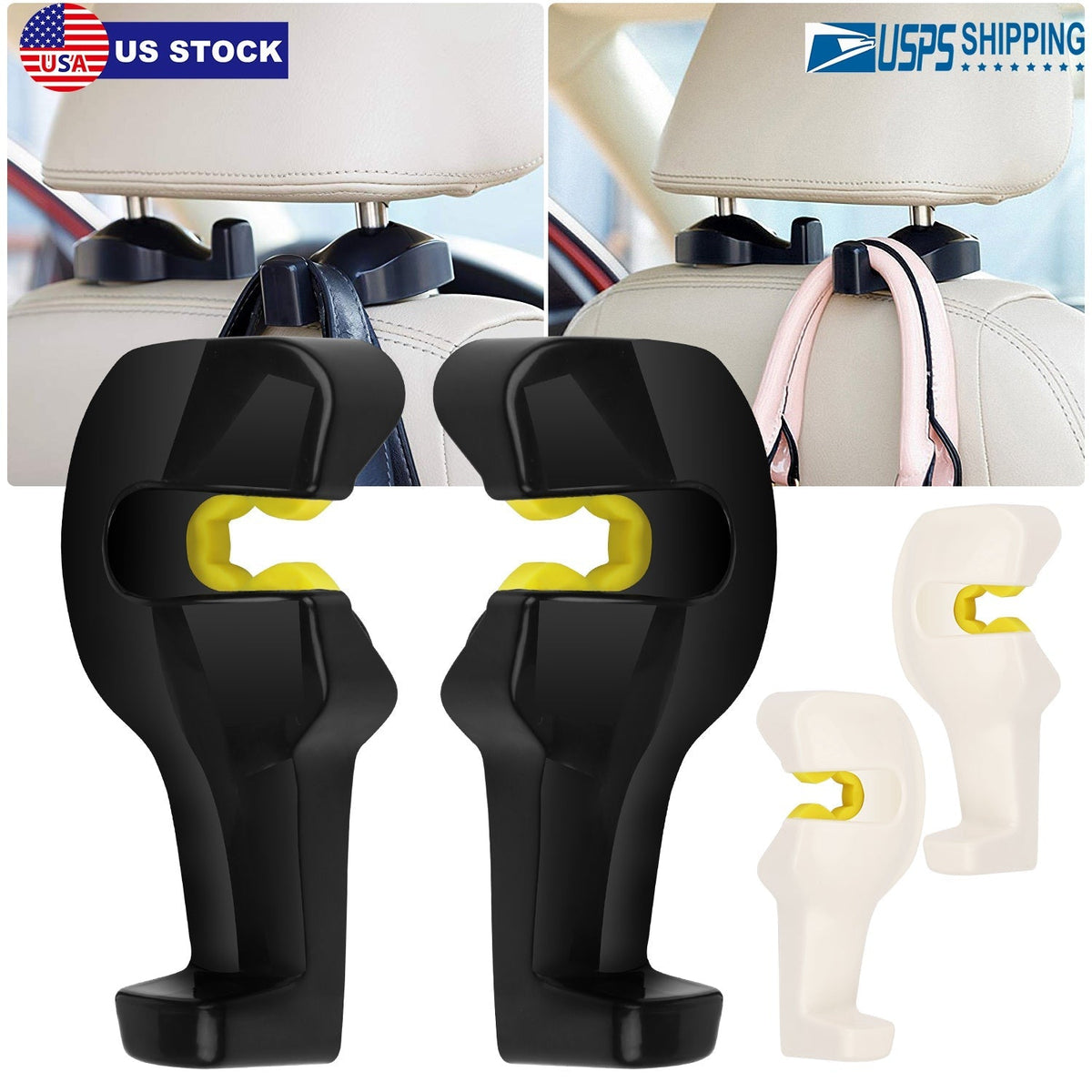 2Pcs Car Seat Headrest Hanger Car Headrest Hanging Hook For Bag Purse Cloth Grocery Organizer