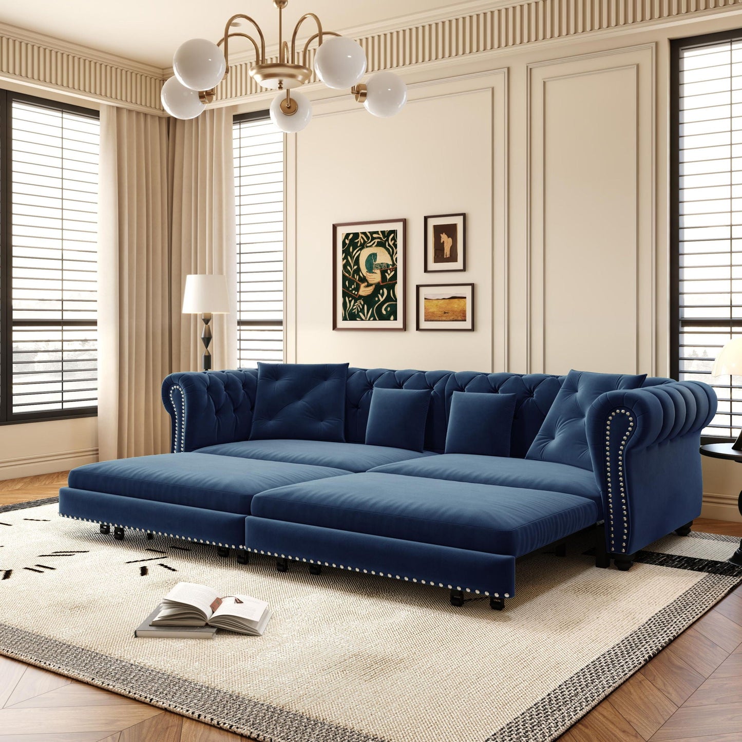 3 In 1 Pull Out Convertible Sleeper Sofa Bed, King Size, Chaise Lounge