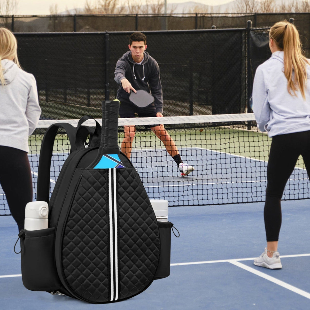 Pickleball Sling Bag for Men Women Waterproof Badminton Tennis Backpack with Wet Pocket Hidden Fence Hook Machine Washable