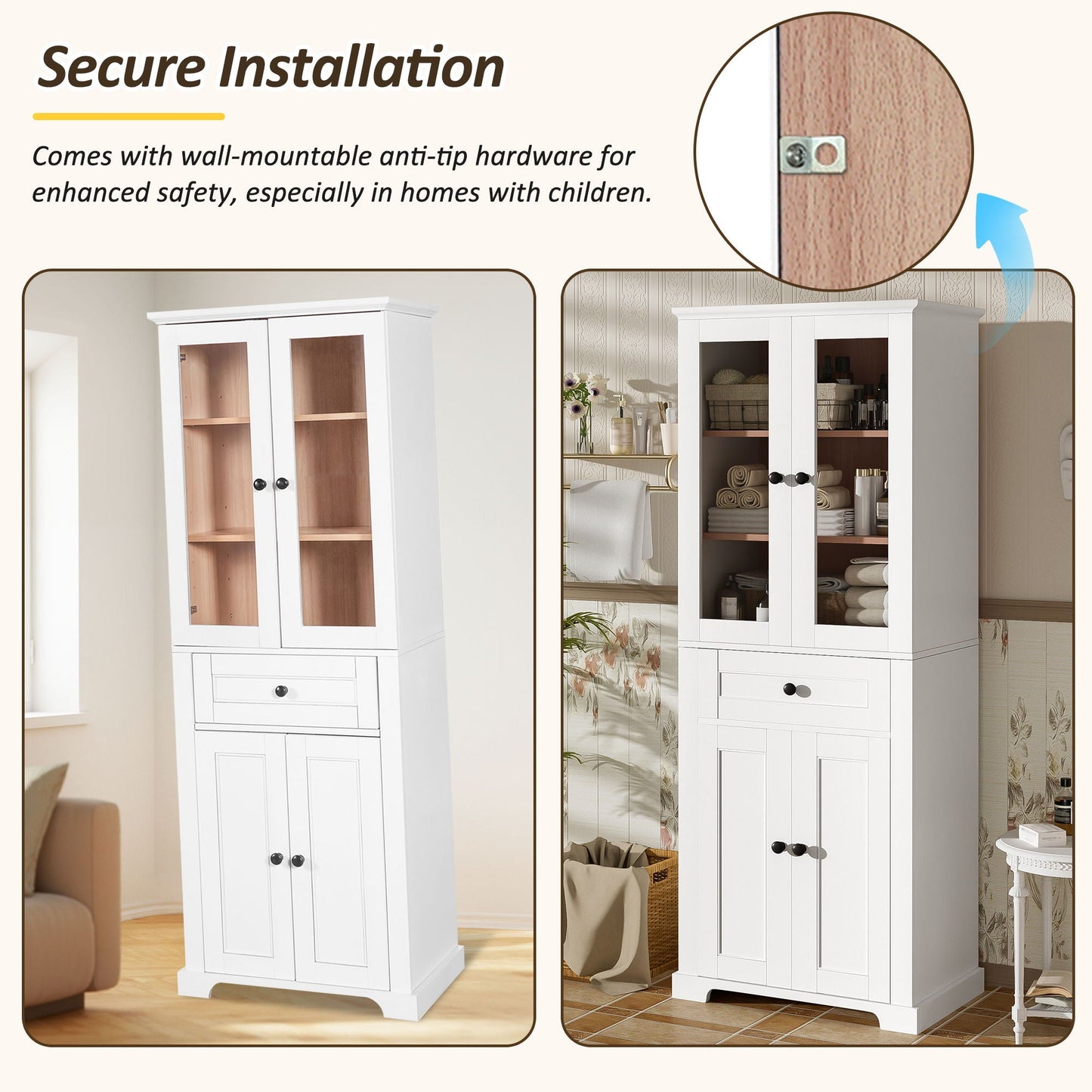 Bathroom Storage Cabinet, Adjustable Shelves & Drawer, Freestanding Tower