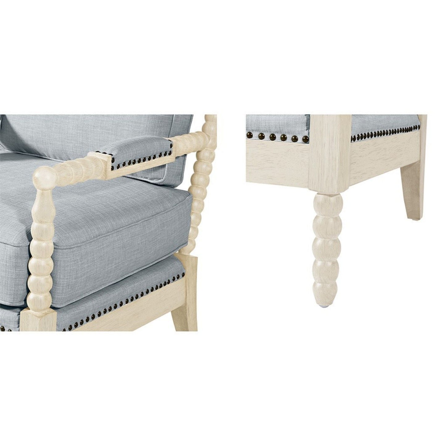Arm Chair With Open Back Spindle Design, Padded Armrests