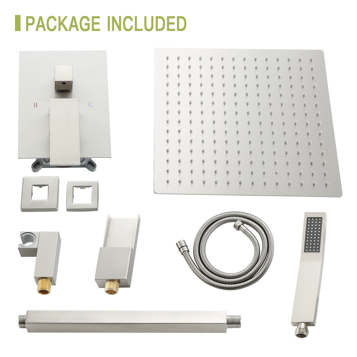 Modern Shower System With Waterfall Tub Spout, 12" Ceiling Mount Square Shower