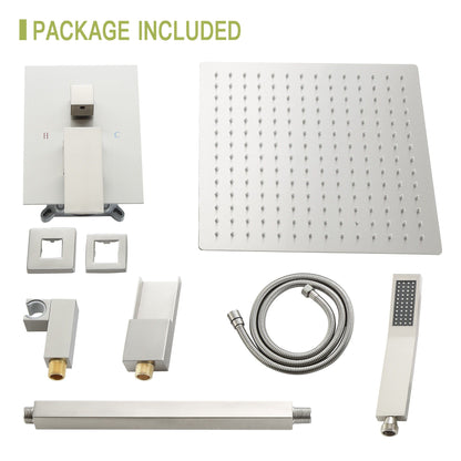 Modern Shower System With Waterfall Tub Spout, 12" Ceiling Mount Square Shower