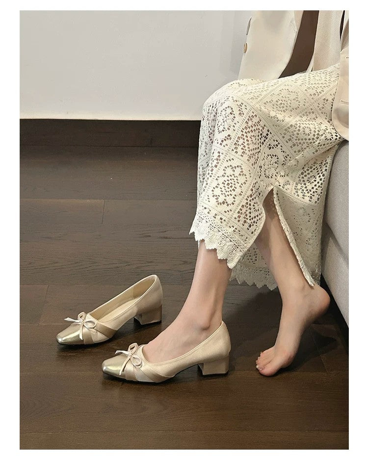 Women 2026 Spring Autumn New Square Toe High Heels, Soft Leather Comfortable Block Mid Heel Versatile Daily Shoes