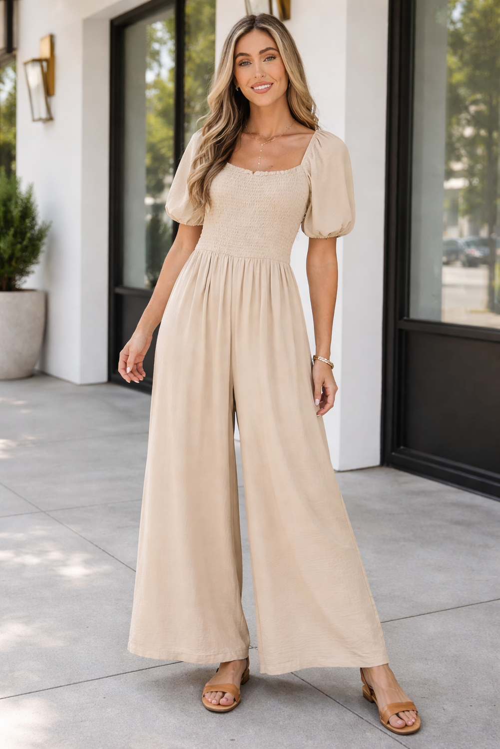 Indie Smocked Wide Leg Jumpsuit