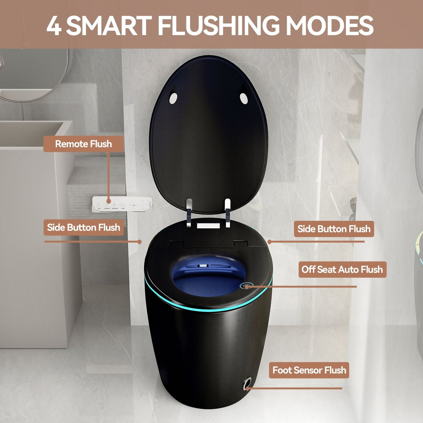 Unique Smart Toile With Built In Bidet, Auto Open / Close Seat, Foot Sensor, LED Display, Night Light, Warm Water & Dryer Ceramic
