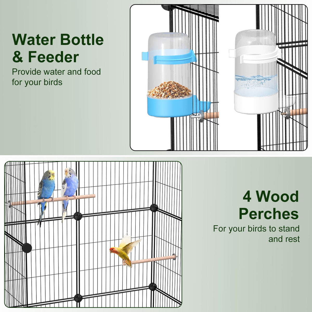 46-Inch Bird Cage with Wooden Perches and Rolling Wheels