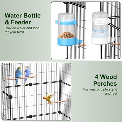 46-Inch Bird Cage with Wooden Perches and Rolling Wheels
