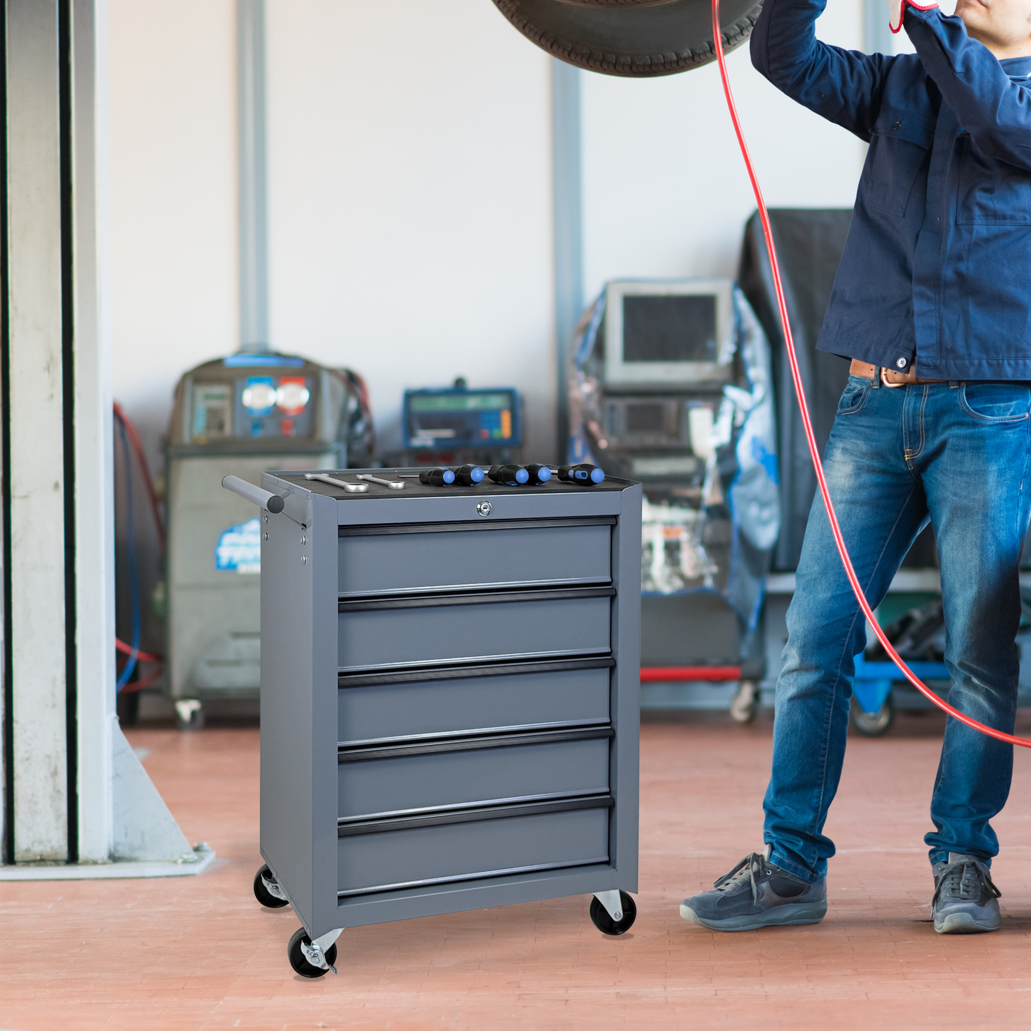Rolling Metal Tool Chest with 5 Drawers