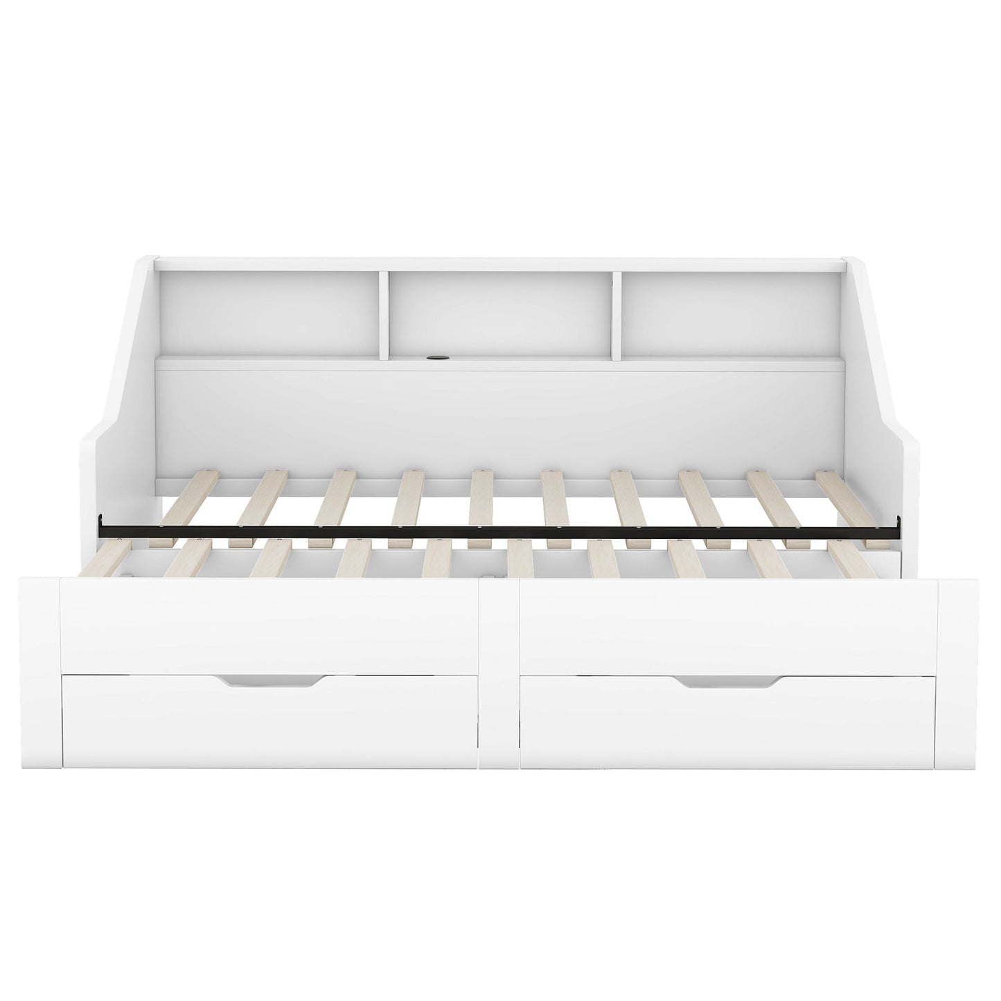 Daybed Frame With Storage Bookcases, 2 Drawers, Charging Station