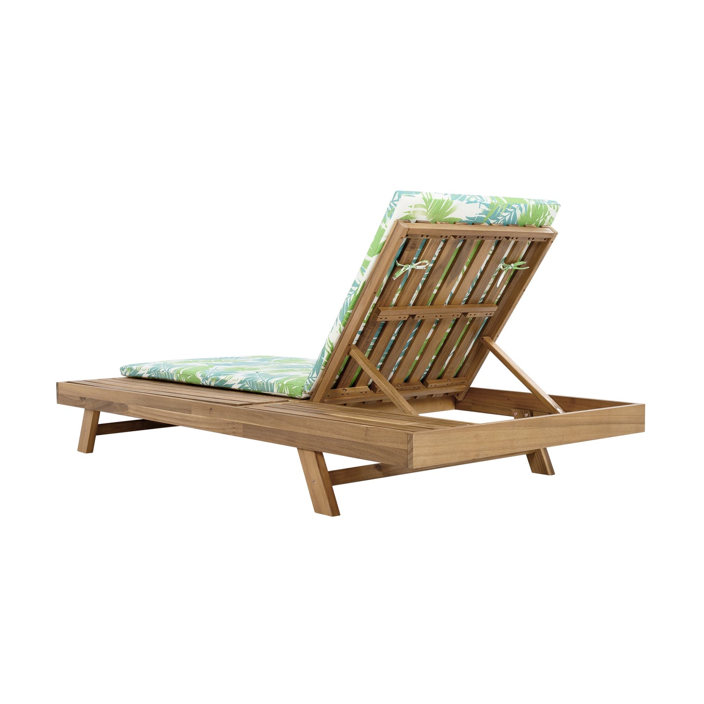 Lounge Chaise Set, Space Available On One Side, Acacia Wood In light brown With Water-Resistant Lounge Cushions (Leaf Coconut & 2 Inch Thick) – Matching Cream/Dark Grey Version Available