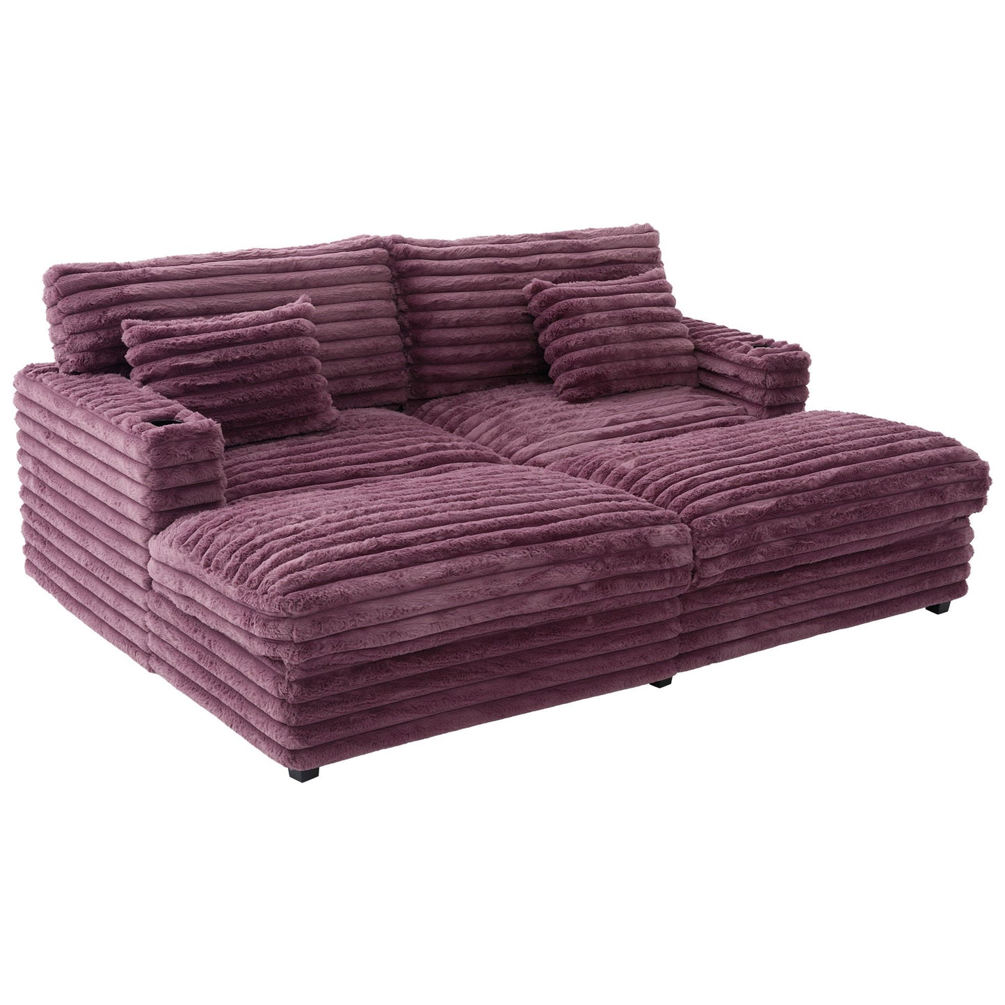 Oversized Double Chaise Lounge Sofa Bed With USB Ports And Cup Holders