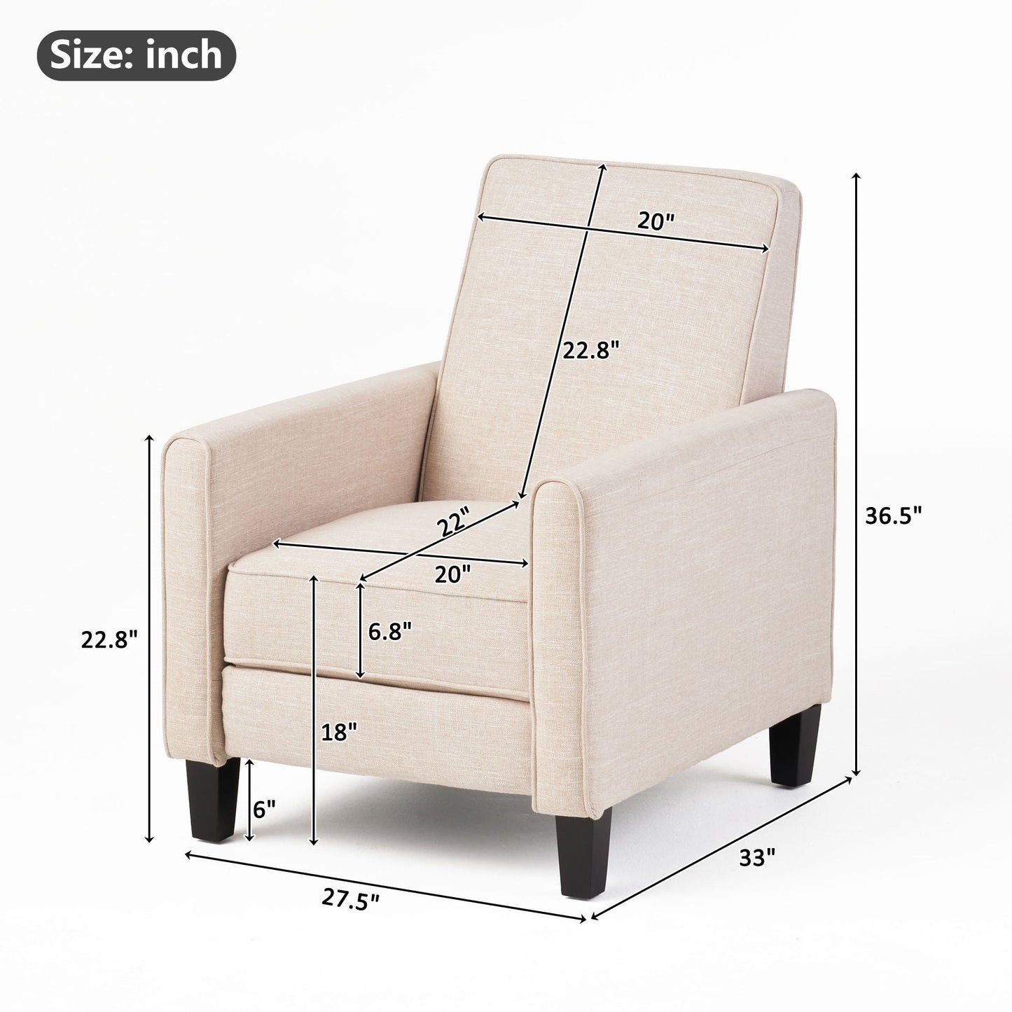 Upholstered Push Back Recliner Chair For Living Room