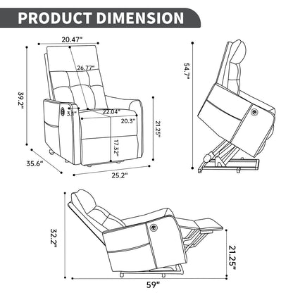 Black PU Single Motor Power Lift Recliner Chair