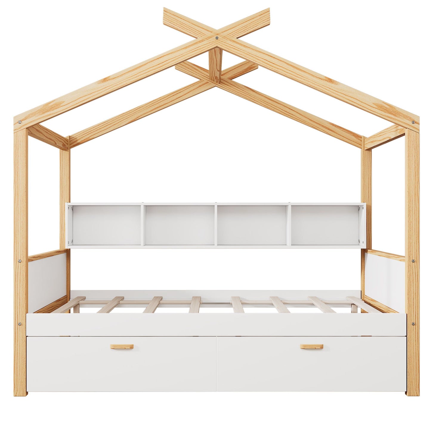 House Bed With Bookshelf Storage