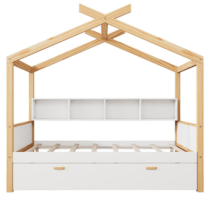 House Bed With Bookshelf Storage