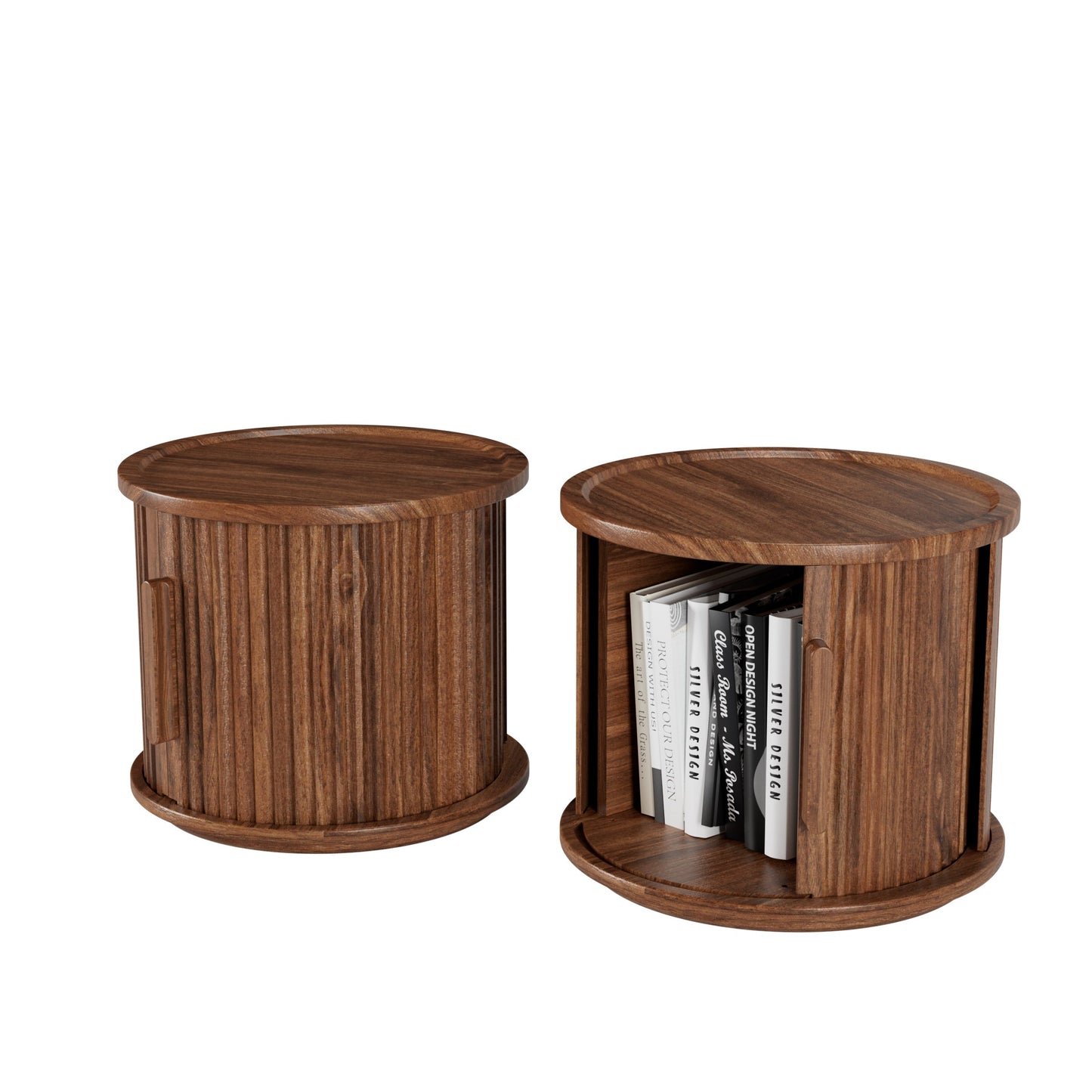 2Piece Round Coffee Table Set, Modern Nesting Side Tables with Sliding Door Storage