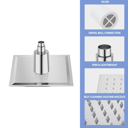 Ultra Thin 8" Square Rain Shower Head 304 Stainless Steel, Wall / Ceiling Mounted