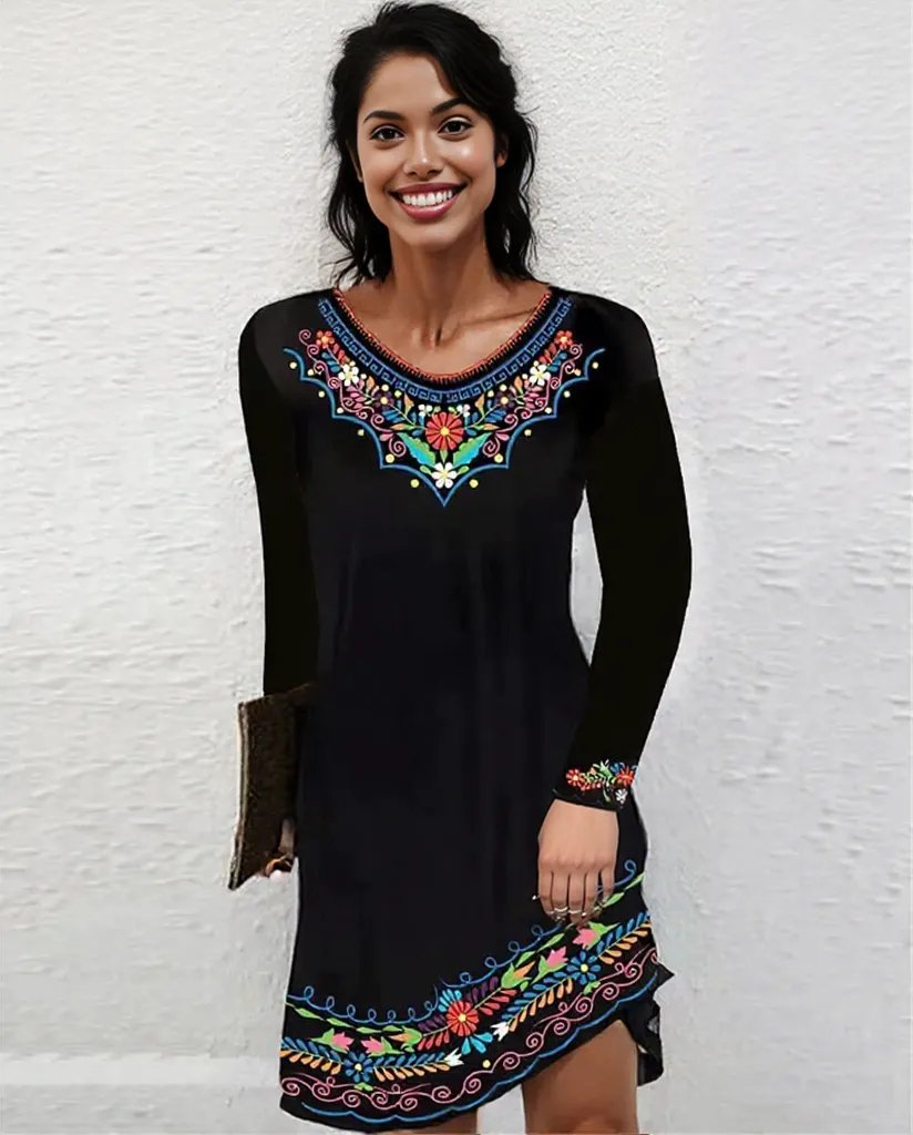New Sexy Autumn fall Winter exotic  floral design Dress for Women 7 different colors