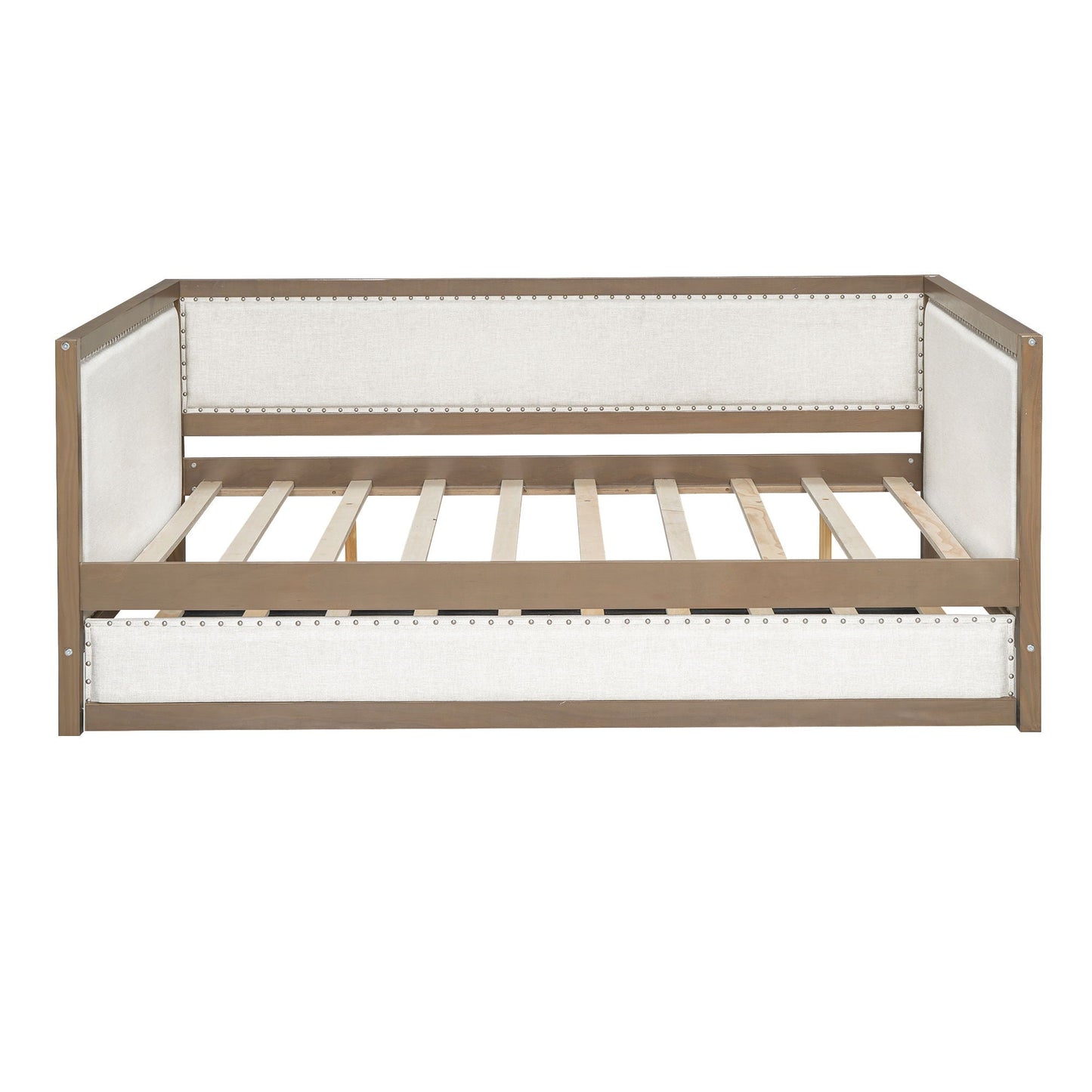 Full Size Daybed With Trundle And Nailhead Decoration - Wood